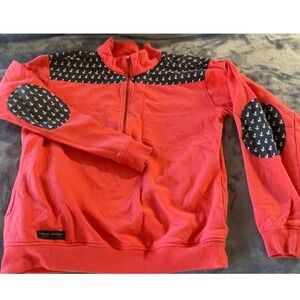 Simply Southern Coral Anchor Print Quarter Zip Sweatshirt Women's Small